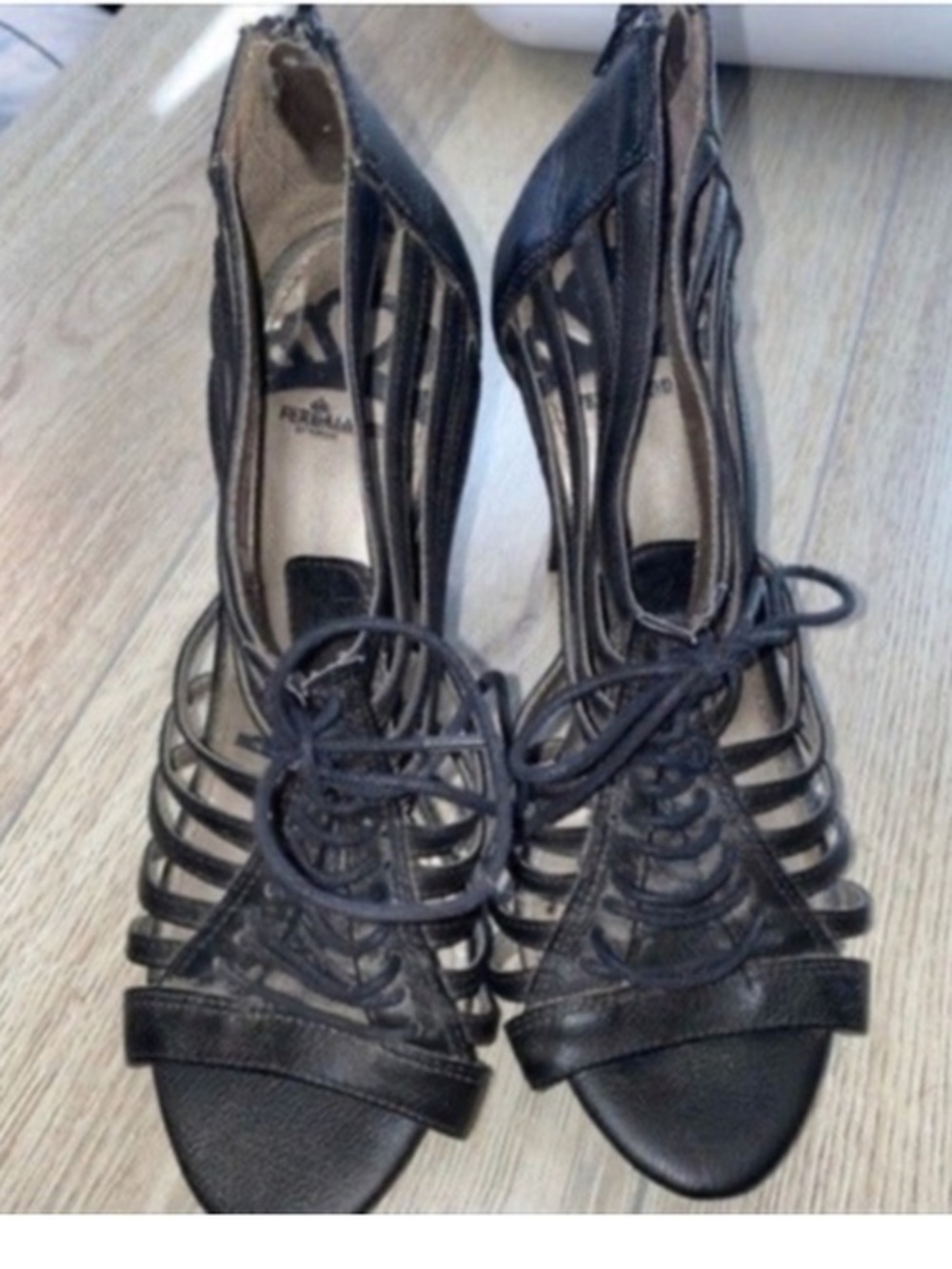 Fergalicious by Fergie Black Strappy Lace-Up Women’s Heels